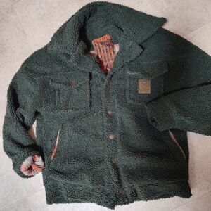 Dixxon Demi Sherpa Jacket Women’s Small Deep Green Plush Teddy bear Fleece